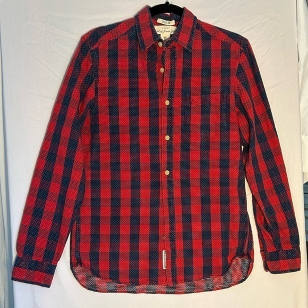 H&M LOGG Label of Graded Goods Mens Long Sleeve Size S Red Blue Plaid Regular